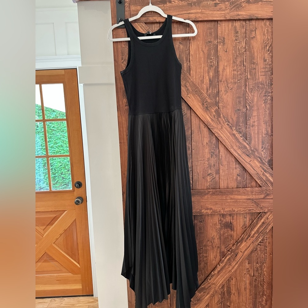 Satin pleated skirt tank dress